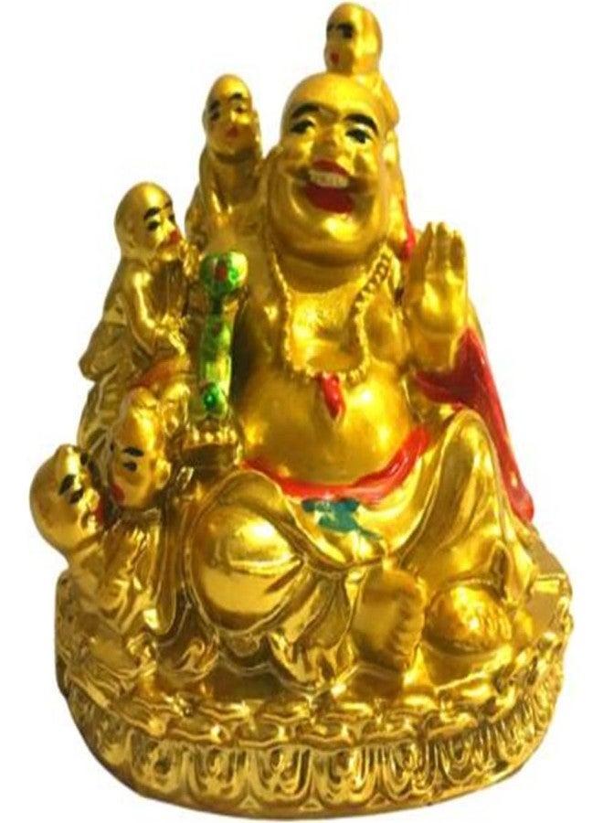 GJ Laughing Buddha with Children Showpiece, (Standard, Gold), 7 cm , 7 cm , 5 cm - Image 3